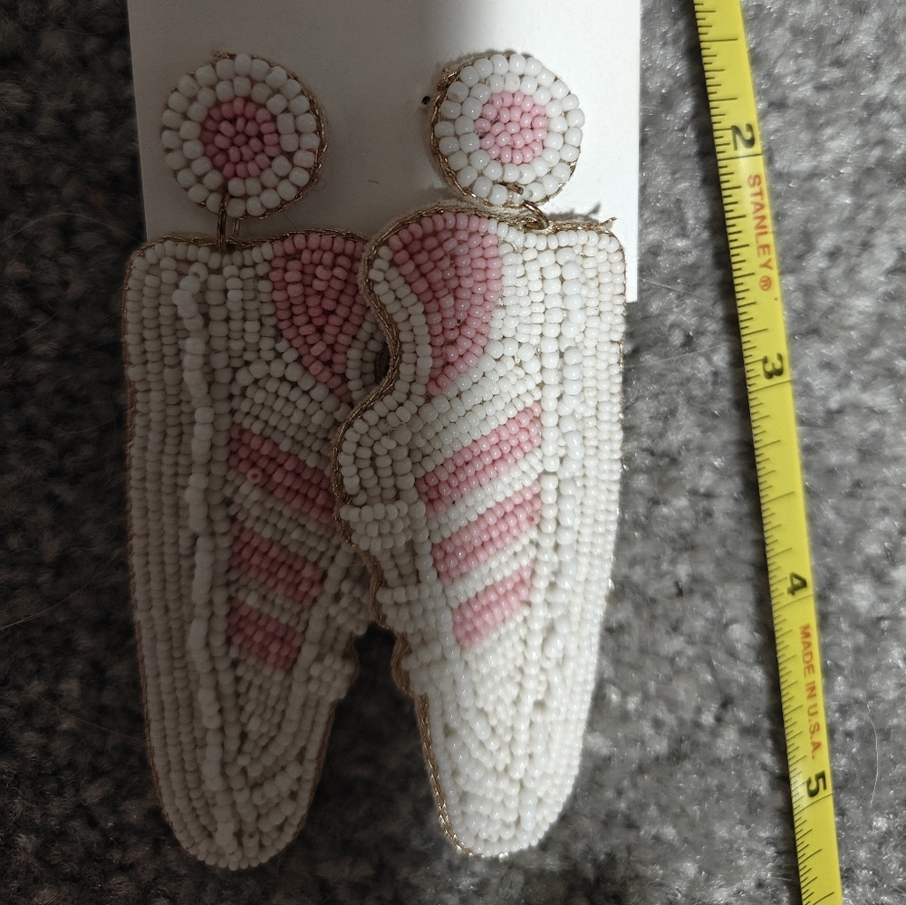 Beaded White and Pink Earrings Tennis Shoes